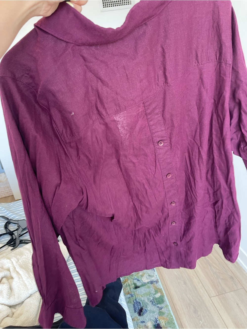 Universal Standard Long Sleeve V-Neck Button Shirt - Wine - Picture 5 of 5